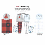 Load image into Gallery viewer, BULK BUY - Women's Two Piece Micropolar Crew Neck PJ Set with Picot & Screen Aplique (6-Pack or 3-Pack)