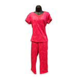 Load image into Gallery viewer, Women's Peached Knit Capri Set with Lace Insert, Satin Bow & Pendant