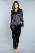 Load image into Gallery viewer, Satin PJ Set w Button Down Shirt & Matching Pants