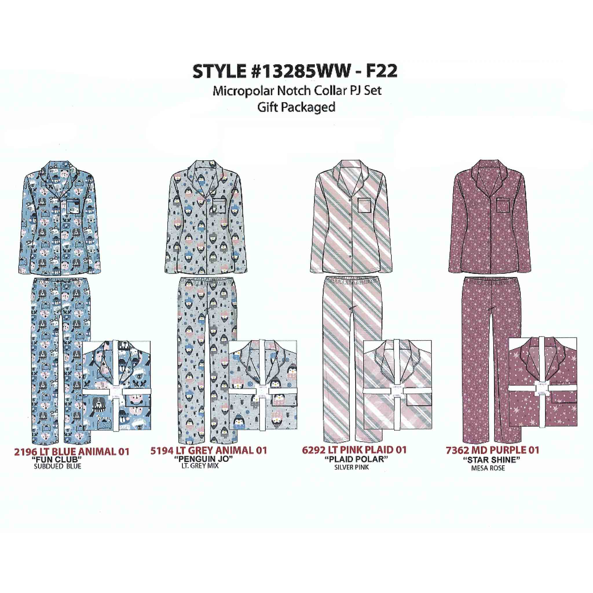 BULK BUY - Women's Two Piece Plush Micropolar Notched Collar Pajama Set (Gift Packaged)(6-Pack)