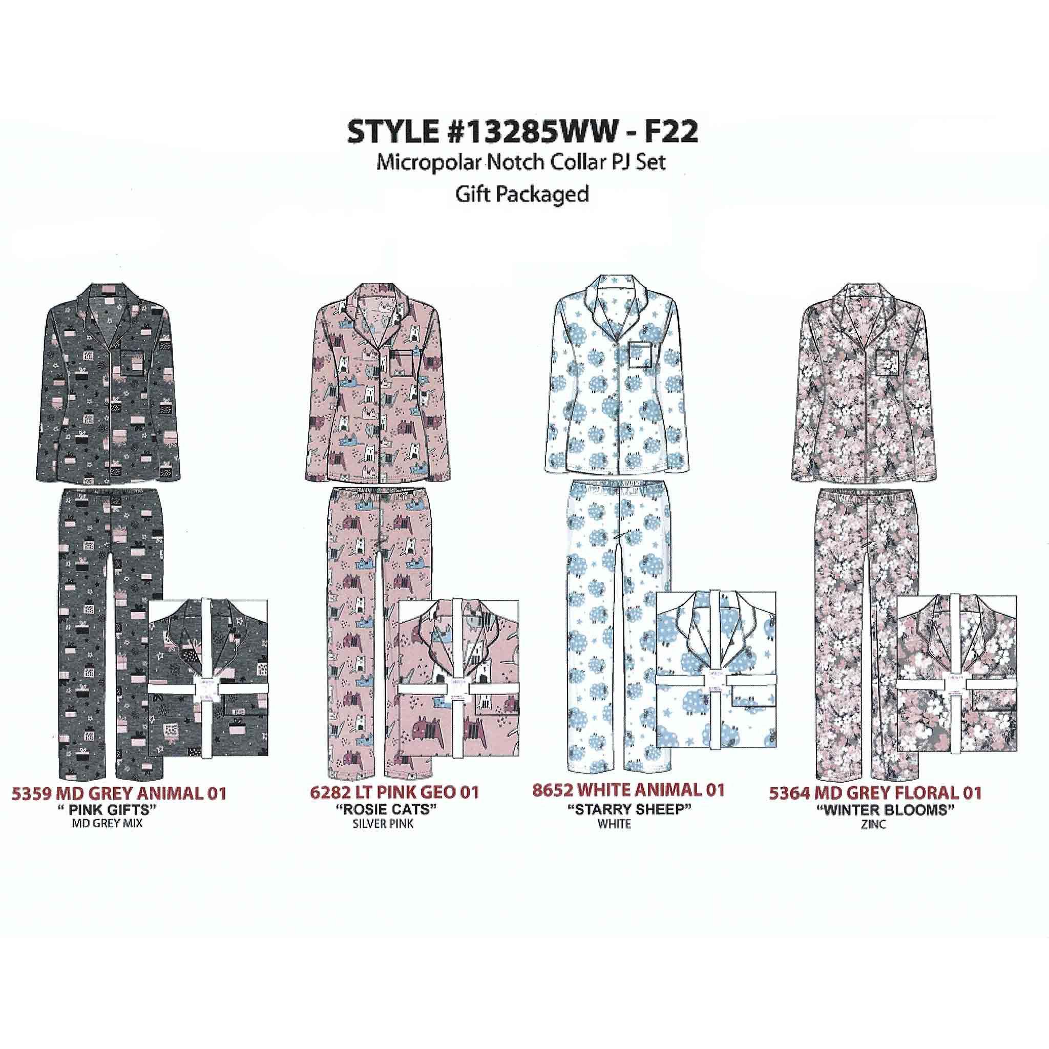 BULK BUY - Women's Two Piece Plush Micropolar Notched Collar Pajama Set (Gift Packaged)(6-Pack)