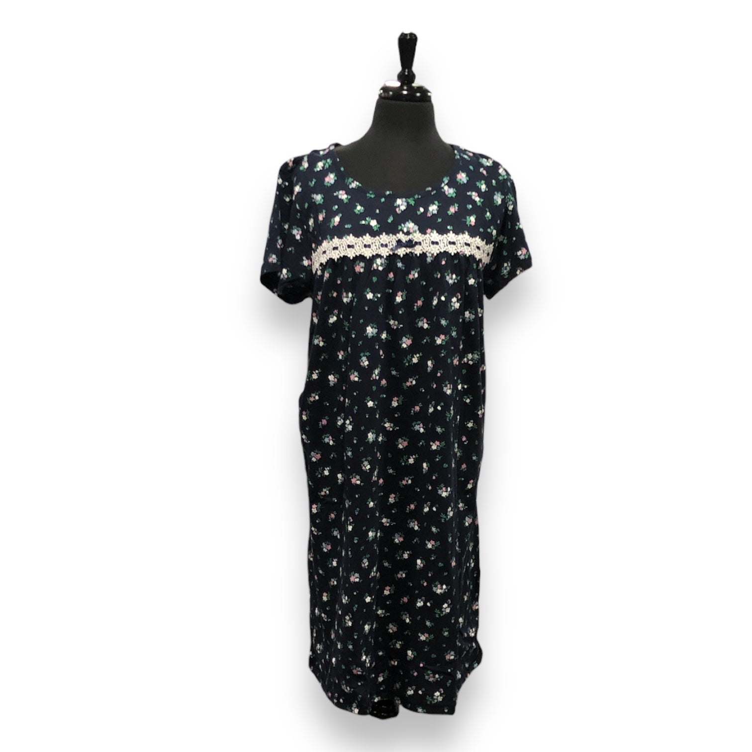 Women's Cotton Jersey Knit Nightgowns with Lace & Bow