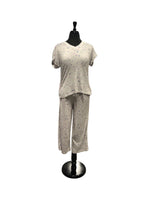 Load image into Gallery viewer, Women's Two Piece Hacci Sweater Knit Dolman Capri Set with Star Studs &amp; Wide-Leg Pants
