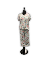 Load image into Gallery viewer, Women's Peached Jersey Knit Capri Set with Lace Trim &amp; Satin Bow

