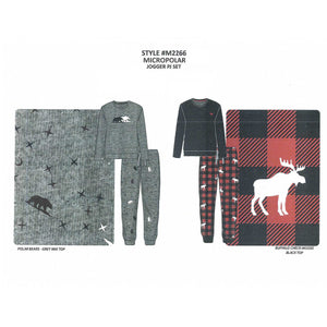 Men's Two Piece Long Sleeve Micropolar PJ Set with Jogger Pants