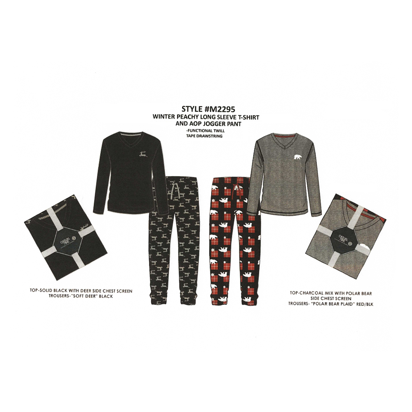 BULK BUY - Men's Peached Jersey Knit PJ Set with Long Sleeve T-Shirt & Jogger Pants (GIFT PACKAGED) (6-Pack)