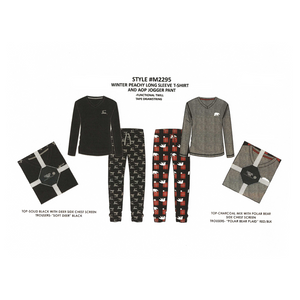 BULK BUY - Men's Peached Jersey Knit PJ Set with Long Sleeve T-Shirt & Jogger Pants (GIFT PACKAGED) (6-Pack)