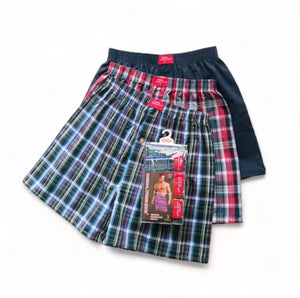 BULK BUY - Men's 100% Cotton Plaid Underwear - Boxer Briefs (Assorted 3-Pack)