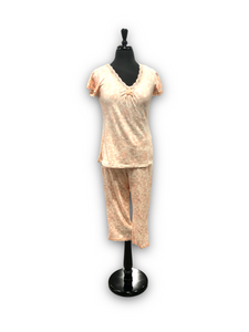 Women's Two Piece Peached Jersey Knit Capri Sets with Lace