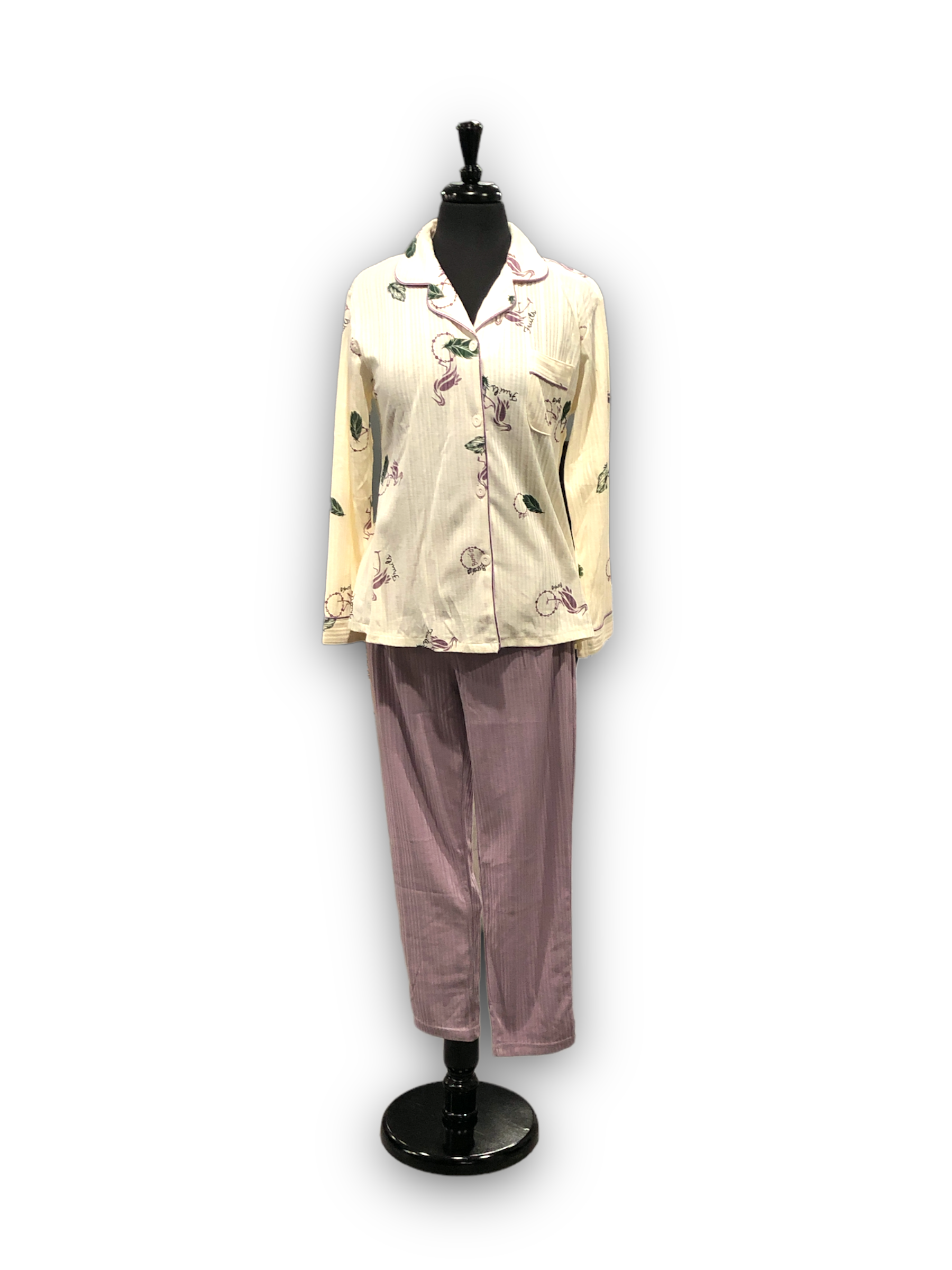 Women's Two Piece Poly Cotton Notched Collar Pajama Sets