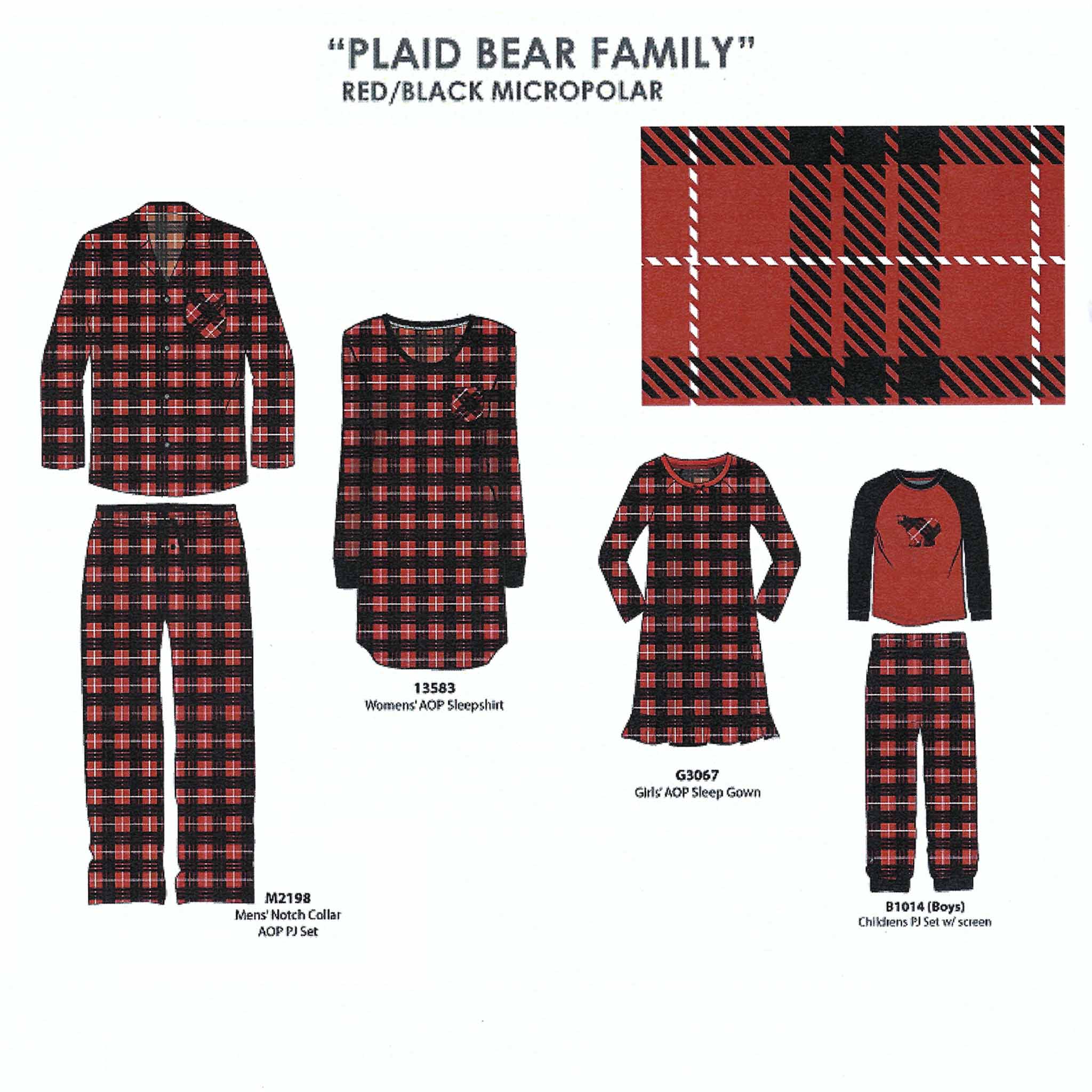 BULK BUY - Family Set - Micropolar Pajamas with Plaid Bear Print (6-Pack)