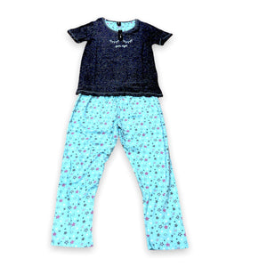 Women's Two Piece Cotton Jersey Knit Capri Set with Embroidered Applique