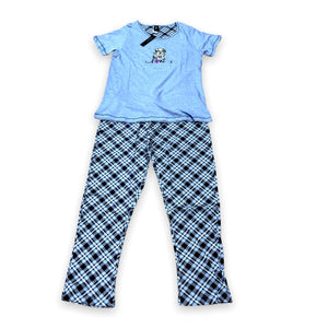 Women's Two Piece Cotton Jersey Knit Capri Set with Embroidered Applique