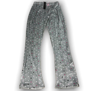 Women's Velour Long Bell Bottom Pants with Hearts