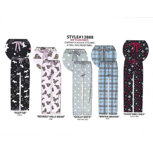 BULK BUY - Women's Plush Flannel Printed Sleep Pants with Flatlock Stitching (6-Pack)