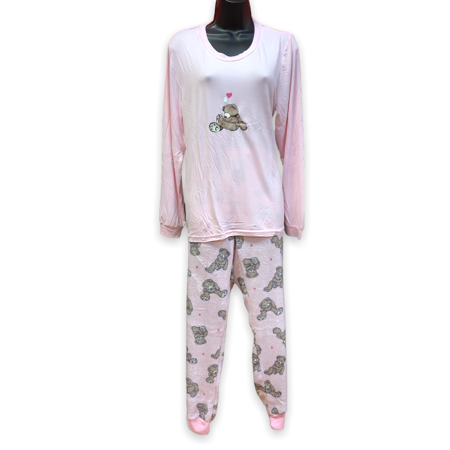 BULK BUY - Women's Two Piece Pajama Set with Jersey Knit Top & Plush Flannel Pants (6-Pack)
