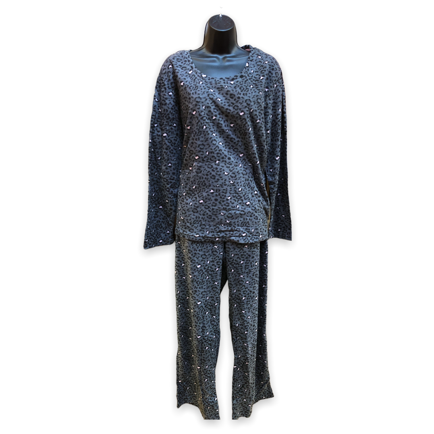 Women's Two Piece Micropolar Printed Pajama Set with Kangaroo Pouch