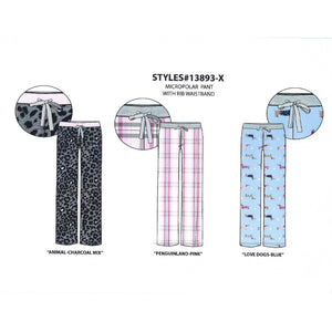 BULK BUY - Women's Micropolar Printed Sleep Pants with Rib Waistband (6-Pack or 3-Pack)