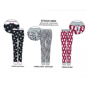 BULK BUY - Women's Micropolar Printed Jogger Pants with Ribbed Waistband & Cuffs (6-Pack)