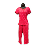 Load image into Gallery viewer, Women&#39;s Peached Knit Capri Set with Lace Insert, Satin Bow &amp; Pendant
