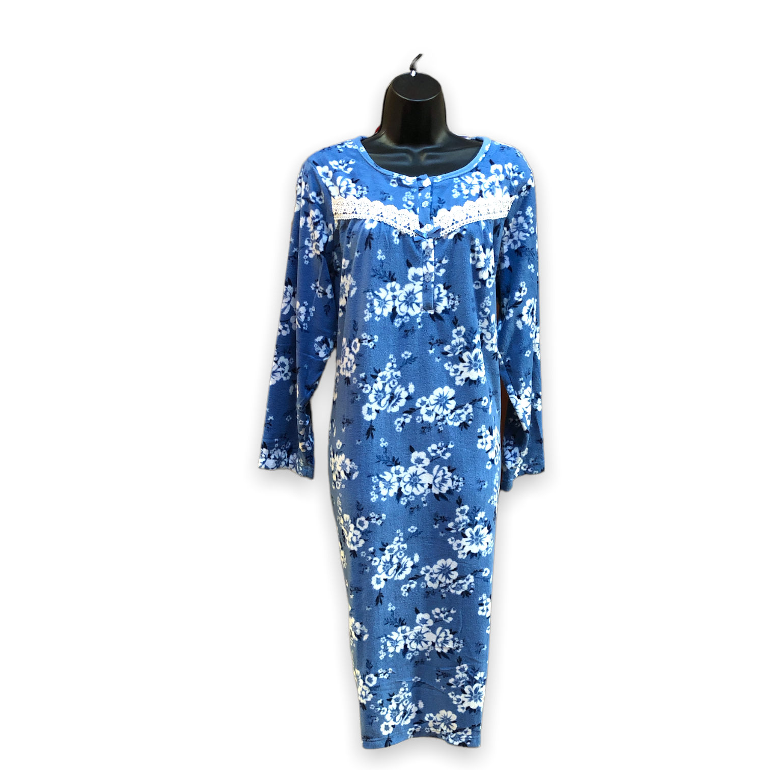 BULK BUY - Women's Micropolar Printed Long Sleeve Gown with Lace Trim (6-Pack or 3-Pack)