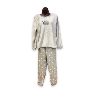 Women's Two Piece Plush Flannel Pajama Set with Embroidered Applique