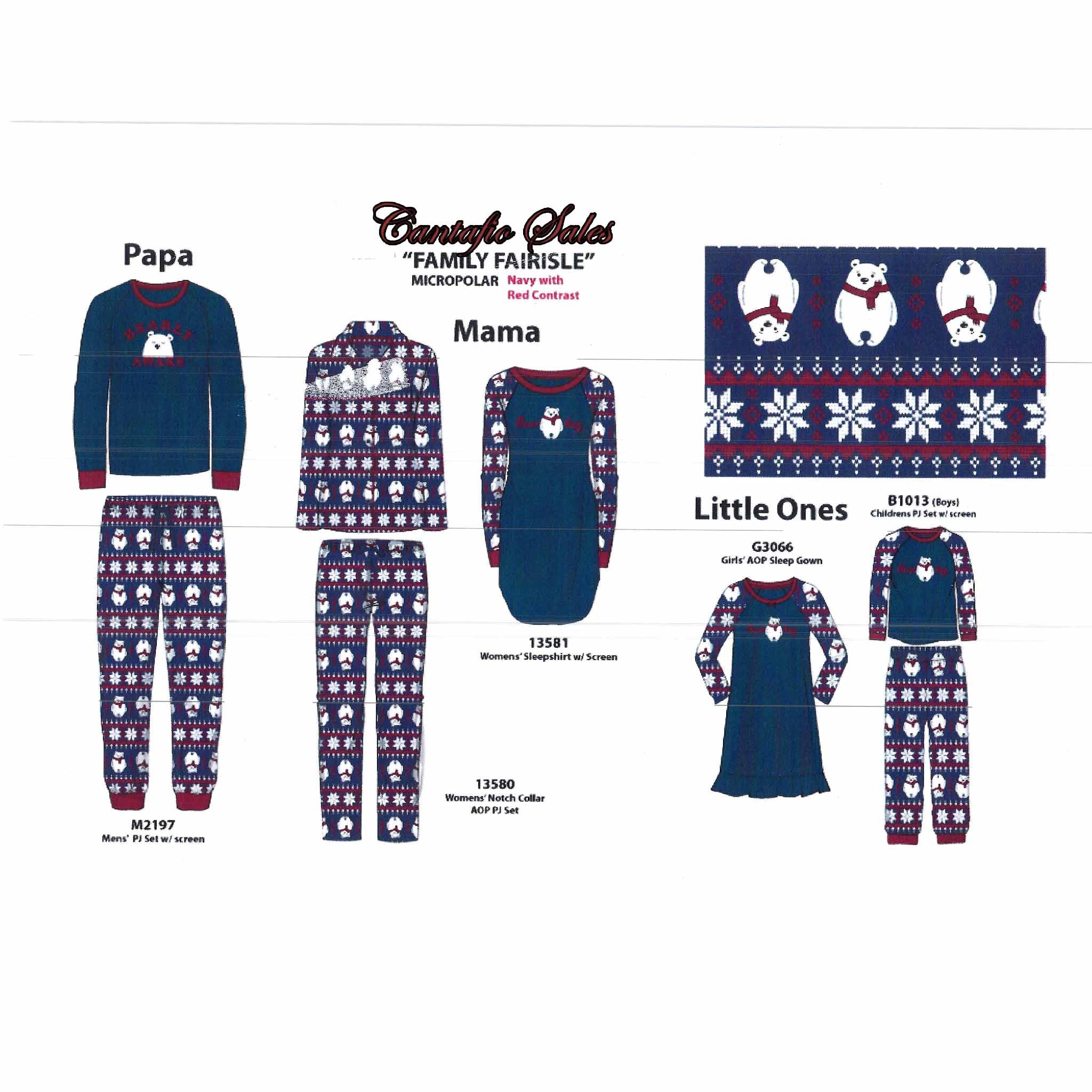 Men's Micropolar Pajama Set with Fairisle Pattern and Screen Printed Top