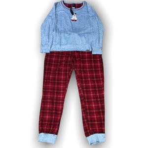 Women's Two Piece Peachy Knit Jogger Pajama Set with Plaid Long Pants