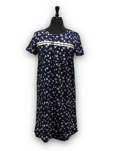Women's Cotton Jersey Knit Short Sleeve Gown with Lace Ribbon