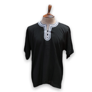 Men's Budget Friendly Short Sleeved Cotton Caftan T-Shirt with Embroidery