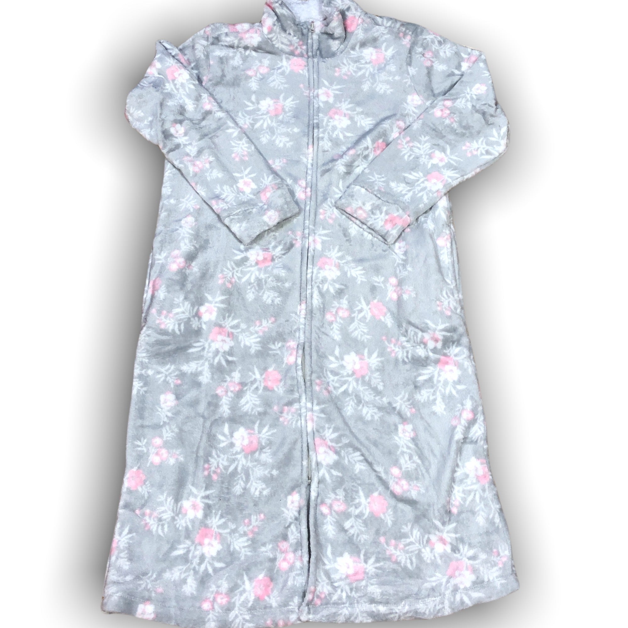 Women's Plush Flannel Zip-up Short Robe with Sherpa Trim