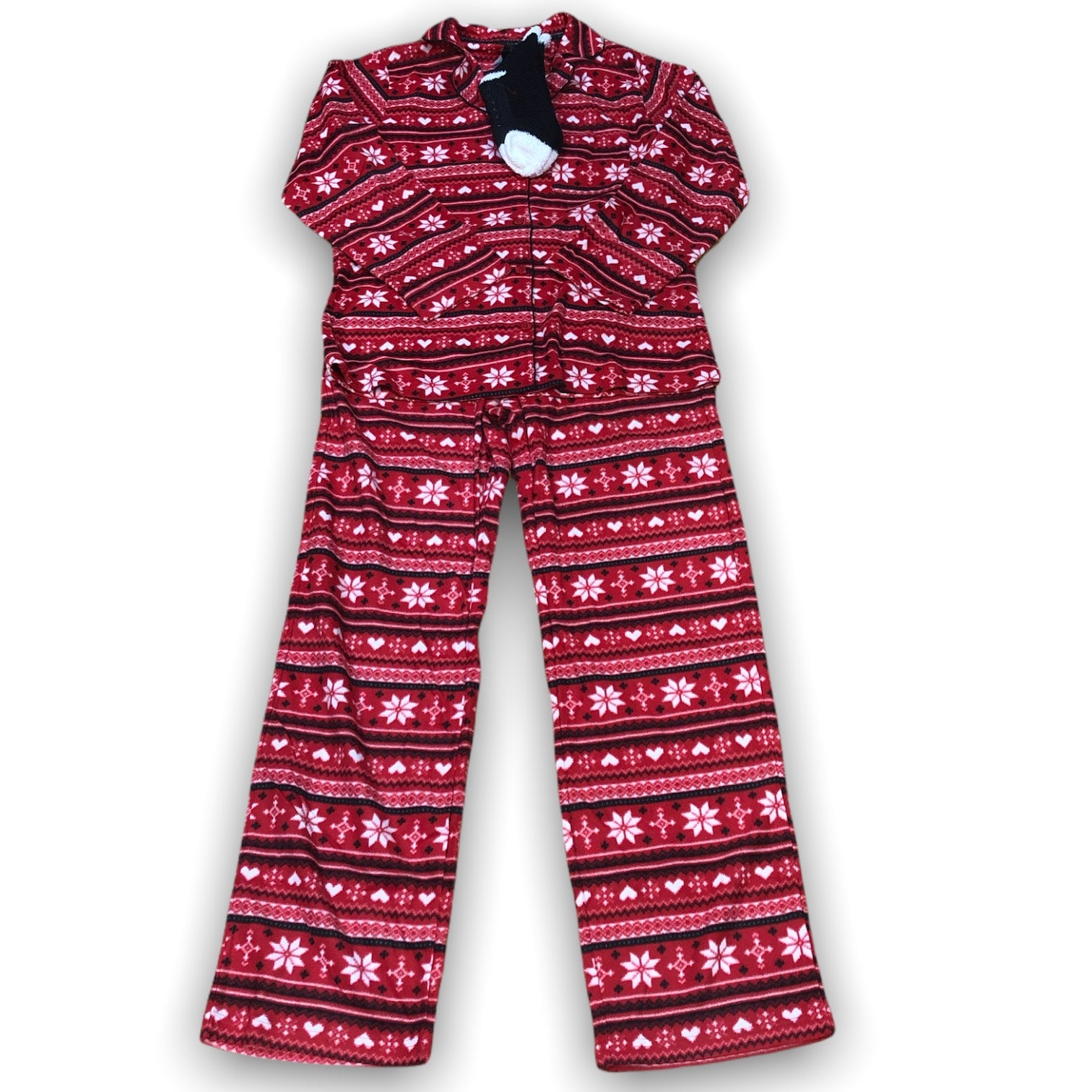 Women's Three Piece Micropolar Notched Pajama Set with Socks